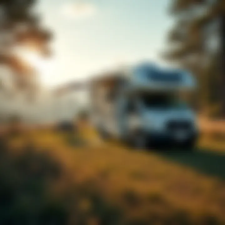 Outdoor view of a camper parked in a scenic location emphasizing its appeal.