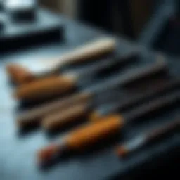 Close-up view of detailing brushes arranged neatly