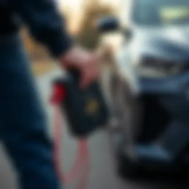 Amazon Jump Starter Power Pack in use during a vehicle jump-start scenario.