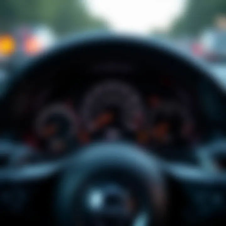 Close-up view of the dashboard and speedometer of a budget sports car