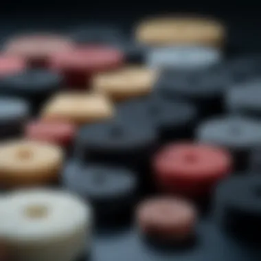 Various types of drill foam pads arranged for selection