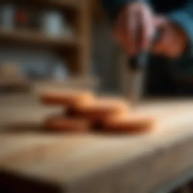 Woodworking application with drill foam pads on a wooden surface