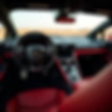 Close-up view of the Lamborghini Huracan interior showcasing luxury details