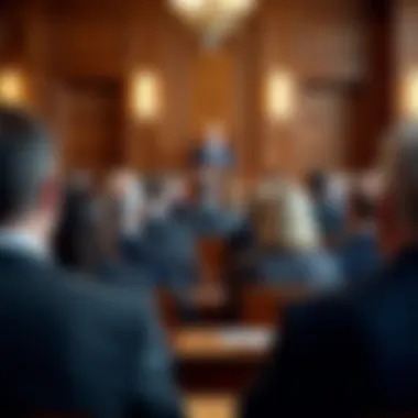 A courtroom setting with attentive spectators