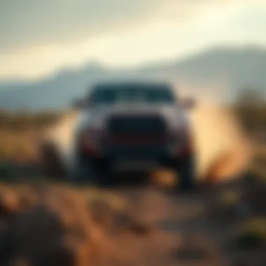 Toyota pickup truck navigating through rugged terrain