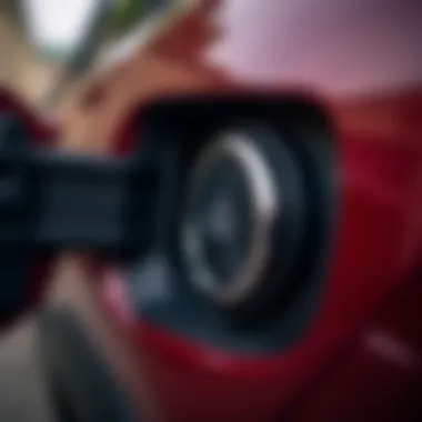 Close-up of Jeep Cherokee fuel cap with fuel grade labels